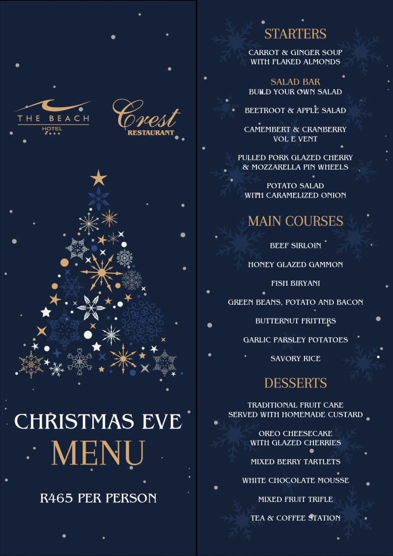 Christmas Eve, lunch and dinner menu